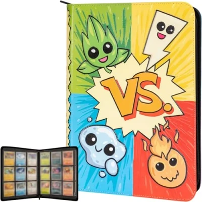 Image of 3D Card Binder for Pokemon Stunning Raised Pk Types Design in PU Leather with Zipper Includes 9 Pocket Pages 360 Cards. Great Sleeve Album/TCG Holder/Trading Collection Book Gift.