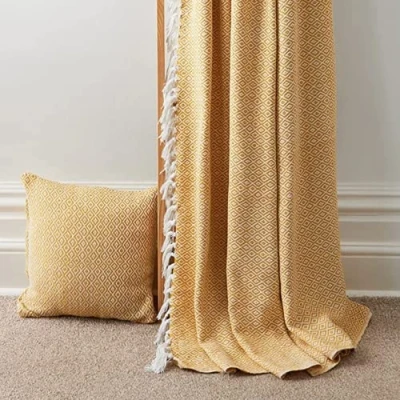 Image of Olivia Rocco Regal Throw 100% Cotton Diamond Geo Sofa Bed Chair Cover Throws Tasselled Decorative Blanket, 228 x 254 cm (90&quot; 100&quot;) Ochre