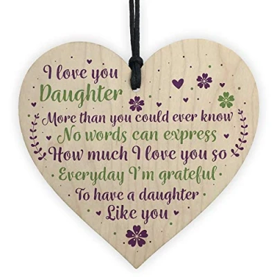 Image of RED OCEAN Daughter Gifts From Mum Mother and Wooden Heart Plaque Gift For Christmas Birthday Keepsake