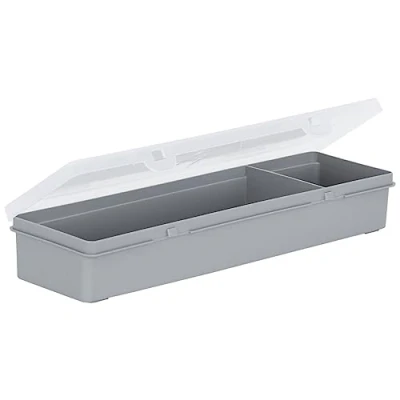 Image of Wham 4.02 29cm Slim 2 Division Plastic Storage Organiser Box Upcycled Soft Grey With Clear lid