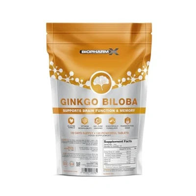 Image of BioPharmX Ginkgo Biloba 7000mg &amp; Ginseng 600mg (120 Vegan Tablets) Added Vitamin B3 B5 :Premium Brain Memory Support Supplement Boosts Mental Clarity Focus