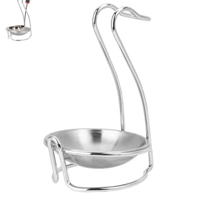 Image of GlobleGarden Stainless Steel Spoon Rest, Swan Shape Single Ladle Holder, Vertical Cooking Utensils Stand for Kitchen