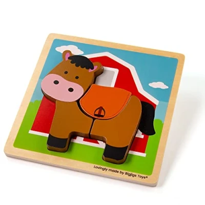 Image of Bigjigs Toys, Chunky Lift Out Puzzle Horse, Wooden Shapes Puzzle, Toddler Puzzles, Jigsaw For Kids, Puzzles 1 2 3 year Olds, Toys