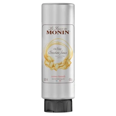 Image of MONIN White Chocolate Sauce 500ml for Frappes, Desserts, Cocktails, Hot Chocolates and Garnishes. Vegetarian, Nut Free, Gluten Free. 100% Natural Flavour. Squeezy Bottle Easy Use