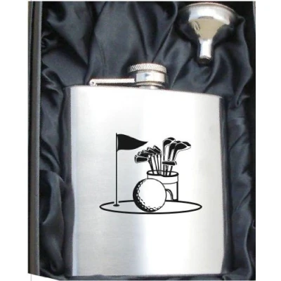 Image of GOLF 6oZ Hip Flask can be Personalised Engraved Free HF201 gb6oz