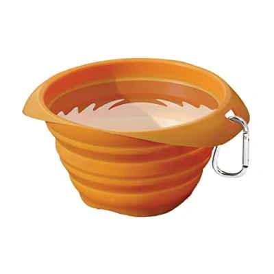 Image of Kurgo Collaps a Bowl, Collapsible Dog Food and Water Travel BPA free, Includes Carabiner, Orange