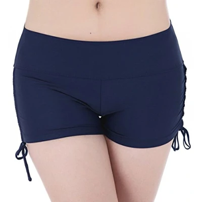 Image of FLYILY Women&#039;s Sports Swim Shorts with Adjustable Drawstring Mini Boyshorts Bikini Swimwear Tankini Bottoms Navy