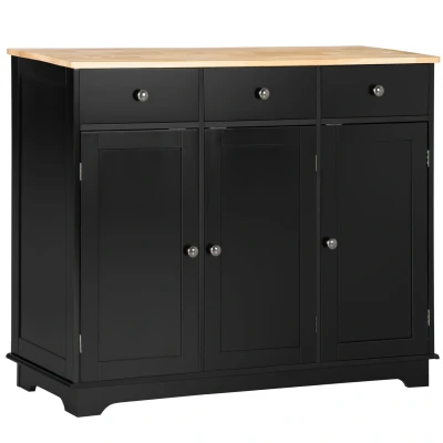 Image of HOMCOM Modern Sideboard with Rubberwood Top, Buffet Cabinet Storage Cabinets, Drawers and Adjustable Shelves for Dining Room, Kitchen, Black