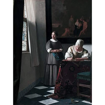 Image of Artery8 Vermeer Woman Writing Letter Maid Painting Premium Wall Art Canvas Print 18X24 Inch