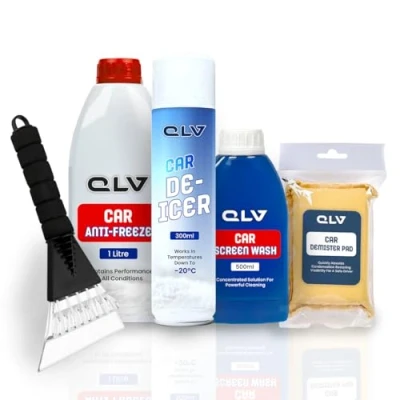 Image of QLV Winter Car Kit Ice Scraper for Windscreen, De Icer Spray Car, Screen Wash Cars, Anti Freeze Concentrate and Demister Pad Car. Fast &amp; Effective Snow, Frist Removal
