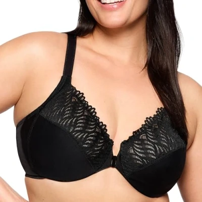 Image of Glamorise Full Figure Plus Size Front Closure T Back Wonderwire Bra Underwire #1246 Black