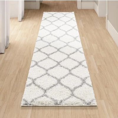 Image of homeart Area Rug Super Soft Geometric Shaggy Rugs For The Living Rooms, Bedrooms And Kitchen Modern, Easy To Clean Carpet(Trellis Ivory Grey 80x300 cm)