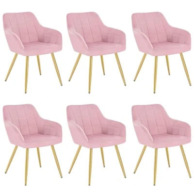 Image of WOLTU Velvet Kitchen Dining Chairs Set of 6 Pink/Golden, Armchairs Lounge Corner with Metal Legs for Home Office Living Room BH232rs