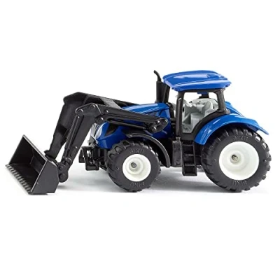 Image of siku 1396, New Holland tractor with front loader, Metal/Plastic, Blue/Black, Movable Trailer hitch