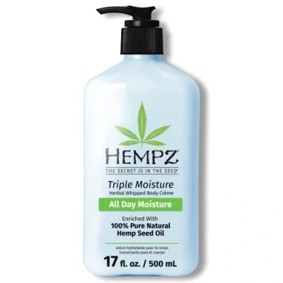 Image of Hempz Triple Moisture Herbal Body Moisturiser, 500ml with 100% Pure Natural Hemp Seed Oil for 24 Hour Hydration