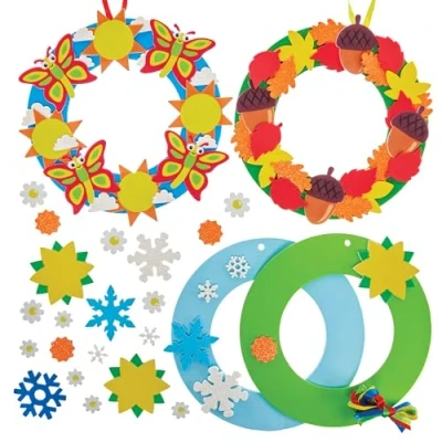 Image of Baker Ross FX999 Seasons Wreath Kits Pack of 4, Craft for Kids