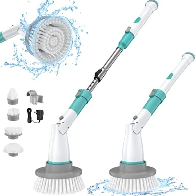 Image of Sweepulire Electric Spin Scrubber SW1, Bathroom with Long Handle, 2 Speeds, Shower Cleaner Brush 4 Heads, Cleaning Supplies for Tub, Shower, Tile, Tile