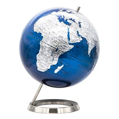 Image of EXERZ 25cm World Globe Stainless Steel Ring Standing, Packaging in Premier Kraft Box, Perfect for Gifting Metallic Blue