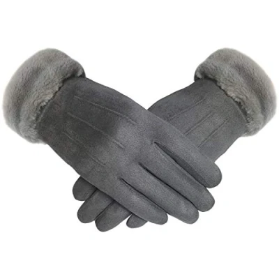 Image of TOSKATOK Ladies Womens Stylish Faux Suede Soft Warm Cosy Winter Gloves with Liner and Fur Cuff GREY