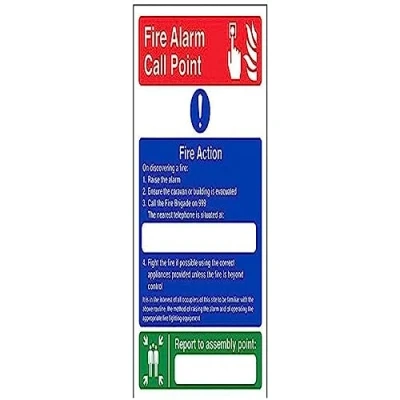 Image of VSafety Caravan Site Fire Action/Your Assembly Point Is: Sign Portrait 150mm x 200mm 1mm Rigid Plastic