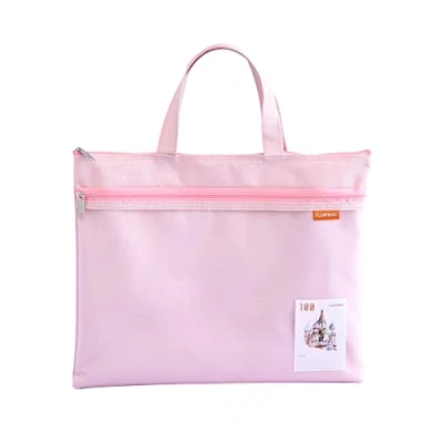 Image of A4 Document Bag Zip Nylon Mesh Waterproof Double Small Labels Student Office Supplies Travel Pink