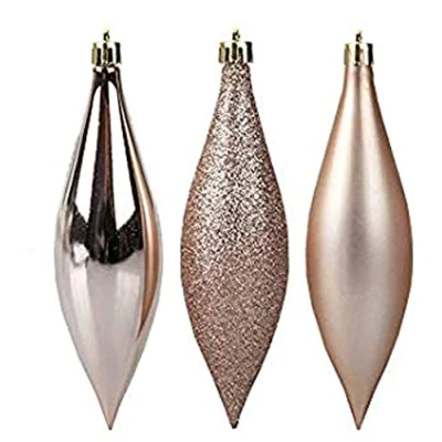 Image of Pack of 6 Matt Shiny and Glittery Drop Baubles in Rose Gold, Red, Silver or 15cm Hanging Christmas Tree Decorations (Rose Gold)