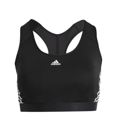 Image of adidas Powerreact Training 3 Stripes Medium Support (Plus Size) Workout Bra Sports Women Black/White