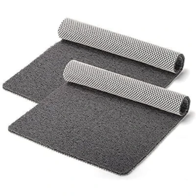 Image of Idyfodol Pack 2 Loofah Shower Mat Non Slip Anti Mould 60x40 cm With Puff PVC Machine Washable Bath Mats for Inside Outside Rectangular (Gray)
