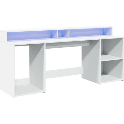 Image of vidaXL Desk with LED Lights Writing Table Working White Engineered Wood