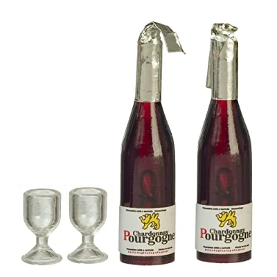 Image of Melody Jane Dolls House 2 Champagne Bottles with Glasses Miniature Bar Pub Accessory 1:12