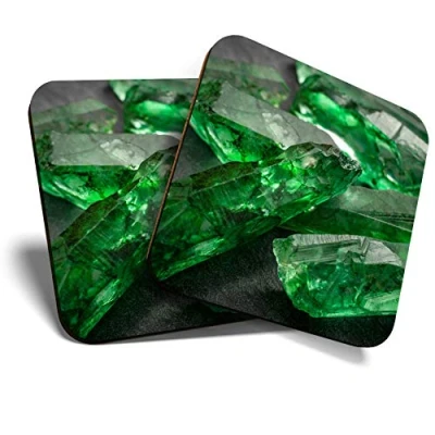 Image of Great Coasters (Set of 2) Square/Glossy Quality Coasters/Tabletop Protection for Any Table Type Green Emerald Stone Imitation #3328