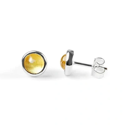Image of Citrine and Sterling Silver Simple Minimal Round Stud Earrings, Yellow Earrings