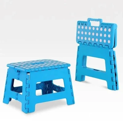 Image of Folding Step Stool Multi Purpose Foldable for Home &amp; Kitchen 100kg Capacity Anti Slip Surface Lightweight Portable Easy Storage Stepstool (Blue, Small)