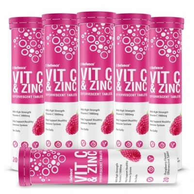 Image of Vitamin C 1000mg &amp; Zinc 15mg Raspberry Flavour Effervescent Tablets High Strength for a Healthy Immune System (6 Tubes)