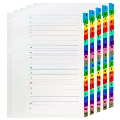 Image of 5 Pack A4 A Z File Subject Dividers 20 Part Reinforced Multi Coloured Tabs Punched