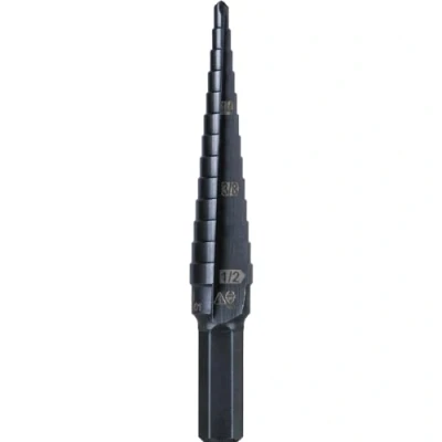Image of Klein Tools KTSB01 Step Drill Bit Double Fluted #1, 1/8 to 1/2 Inch with Easy Read Markings and Targets, 3/8 Hex Shank