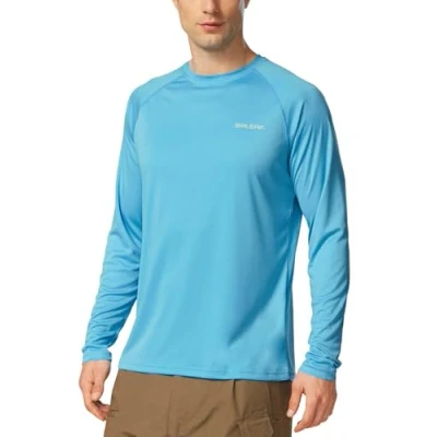 Image of BALEAF Men&#039;s UPF 50+ UV Sun Protection Long Sleeve T Shirts Outdoor Hiking Walking Rash Guard Quick Dry Lightweight Blue XL