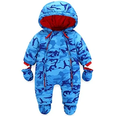 Image of JiAmy Baby Boys Winter Hooded Romper Snowsuit with Gloves Booties Cotton Jumpsuit Outfits 9 12 Months