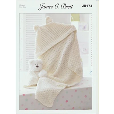 Image of James C. Brett Knitting Pattern Children&#039;s Hooded Blanket in Flutterby Chunky Yarn (JB174)