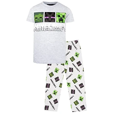 Image of Minecraft Boys Pyjamas Short Sleeve Pyjama Set Grey Pjs Creeper, Enderman and Zombie Clothes Birthday Boy Gifts
