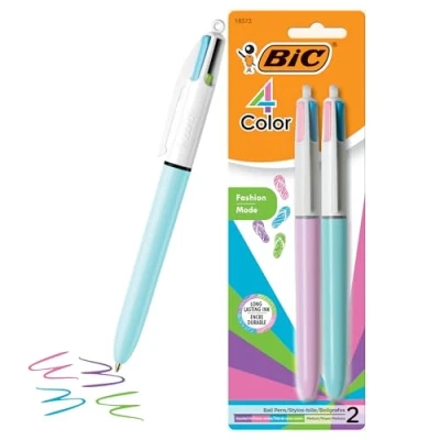 Image of BIC 4 Color Fashion Ball Pen, Medium Point (1.0mm), Assorted, 2 Count