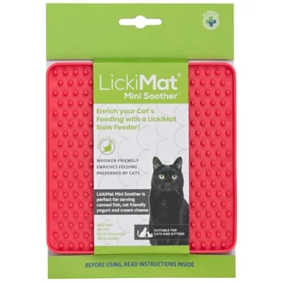 Image of LickiMat Mini Classic Soother Cat Food Mat, Slow Feeder for Boredom &amp; Anxiety Relief Cats, Perfect Food, Treats, Yoghurt Peanut Butter, Fun Alternative to a Feeding Bowl, Pink