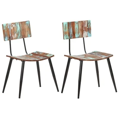 Image of vidaXL Solid Reclaimed Wood Dining Chairs Set of 2, Retro Iron Frame Kitchen/Dining Room Seating, Handmade Multicolour Finish Seats
