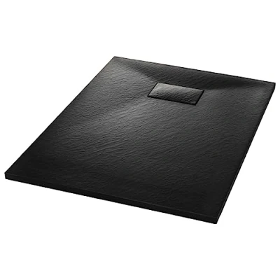 Image of vidaXL Shower Base Tray in Sleek Black, Low Profile Design, SMC Material, Scratch/Stain Resistant, with Slate Stone Surface, Easy Clean Dimensions: 100 x 70 cm