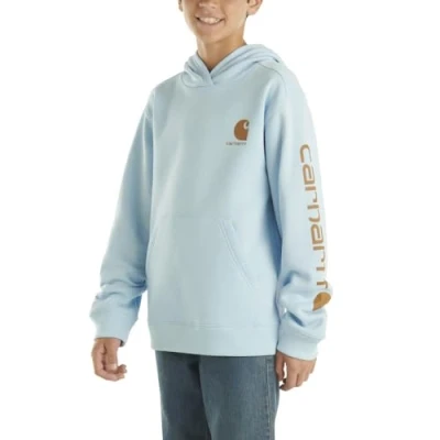 Image of Carhartt Boys&#039; Hoodie Fleece Pullover Sweatshirt, Clear Sky Blue, 4