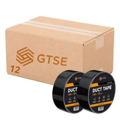 Image of GTSE 12 Rolls, Black Duct Tape, 48mm x 50m, 2 Waterproof Strong Adhesive Gaffer Tape for Patching, Sealing, Securing Cables and Labelling, Heavy Duty