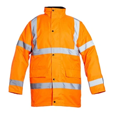 Image of Blackrock Orange Hi Vis Waterproof Jacket, Men’s and Women&#039;s Reflective Work High Visibility Safety Workwear, Comfort Fleece Lined Collar Quilt Coat, Fully EN Certified Size Small
