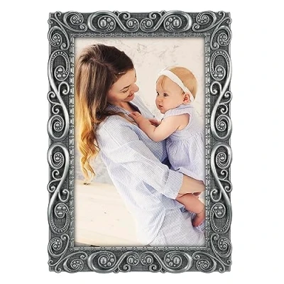 Image of Malden International Designs Morgan Pewter Metal Picture Frame, 4x6, Silver