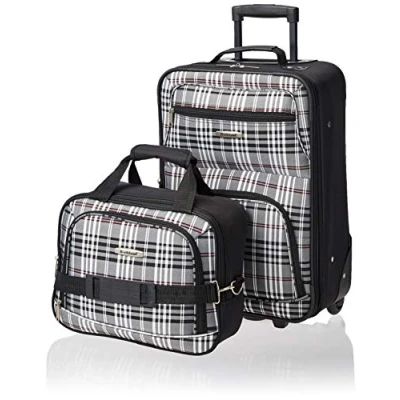 Image of Rockland Fashion Softside Upright Luggage Set, Black Plaid, 2 Piece Set (14/19),