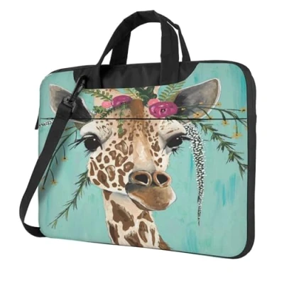 Image of ASEELO 15.6 inch Laptop Bag Giraffe with Floral Business Bags Messenger Briefcase Computer Shoulder Compatible for Work